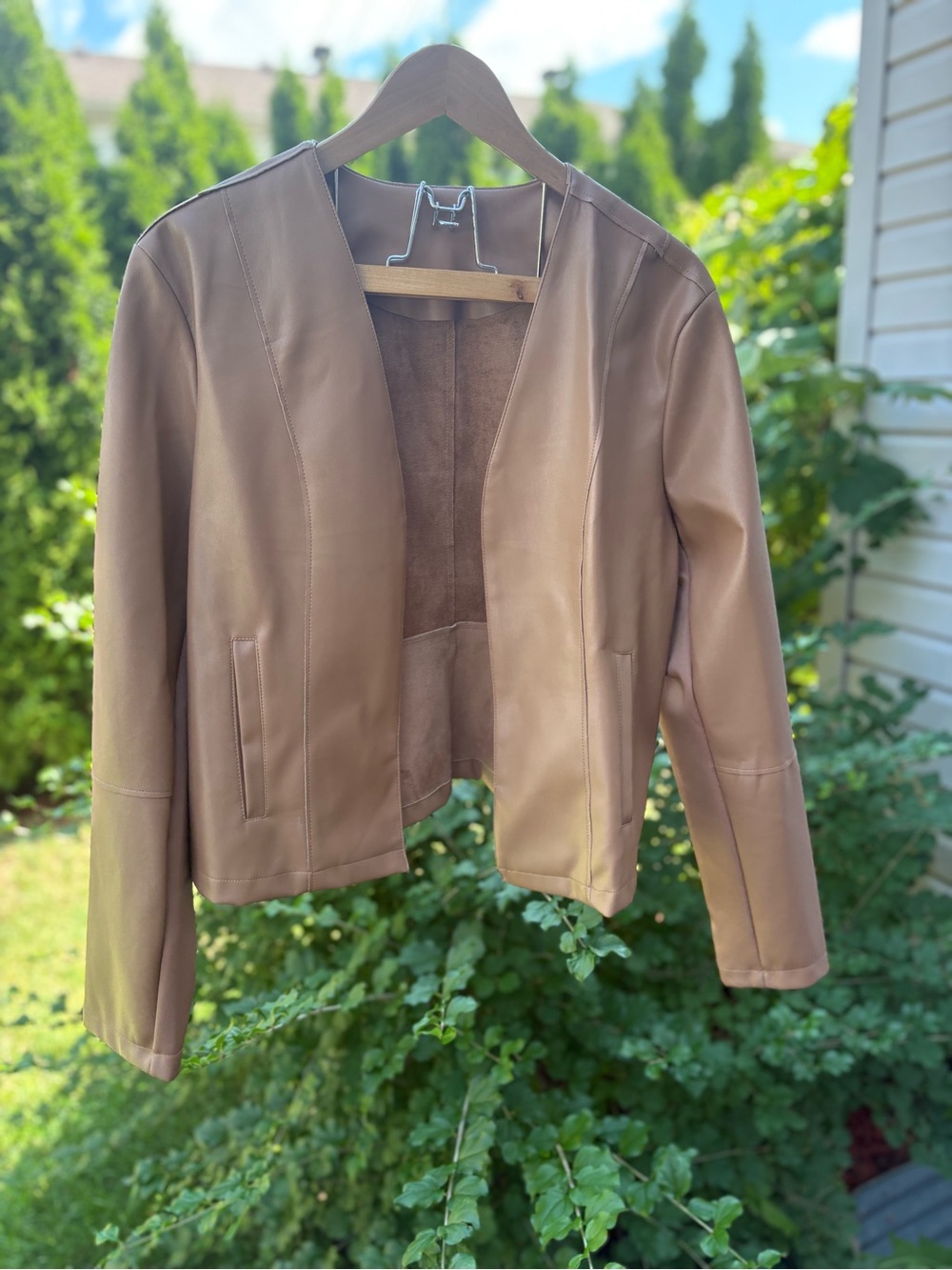 Women’s PentagOne Open-Front Vegan Leather Jacket - Tan - size large